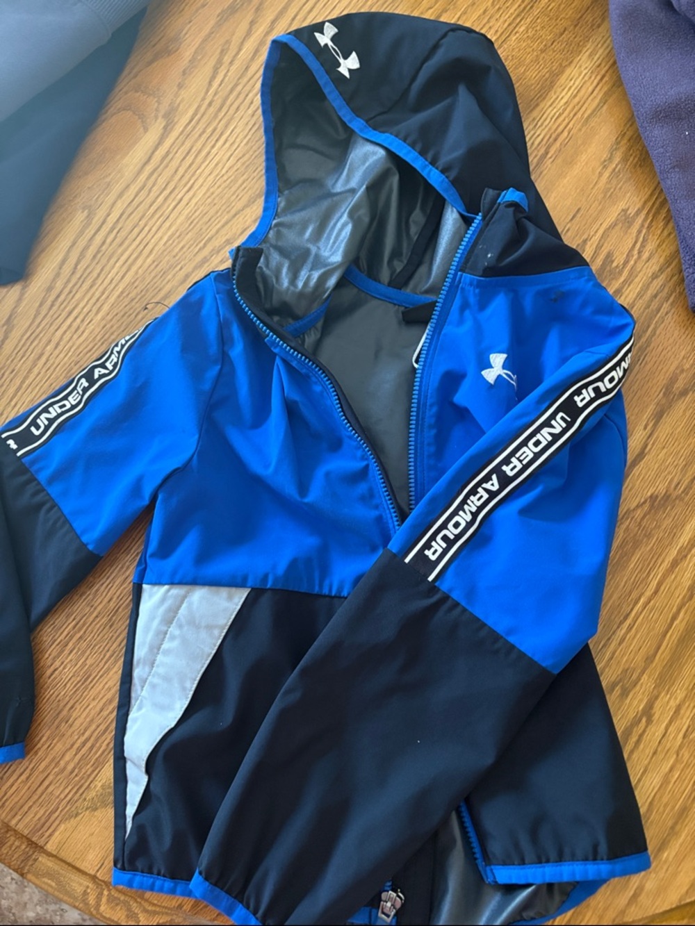 Under Armour Blue and Black Hooded Kids Rain Jacket